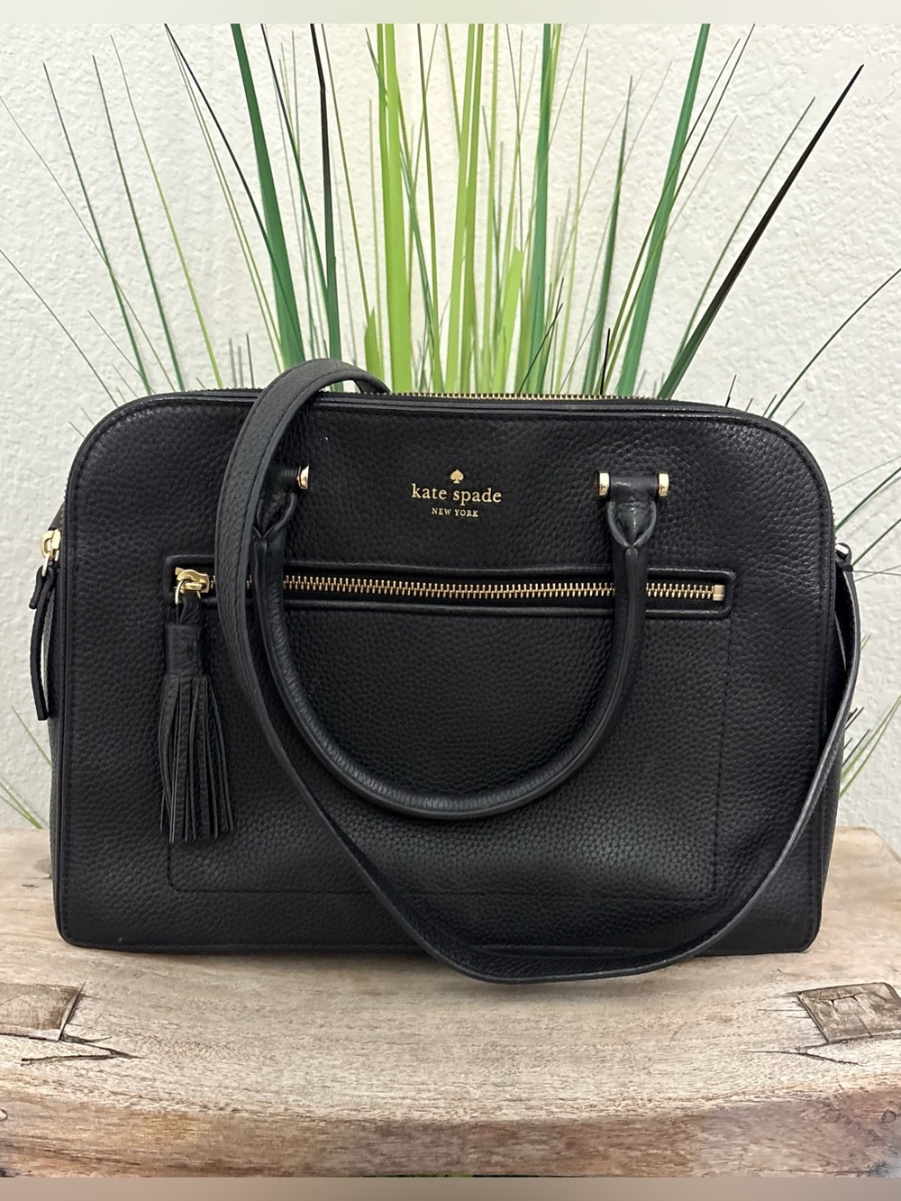 kate spade Black Pebbled Chester Street Kalen Leather Satchel with Tassel